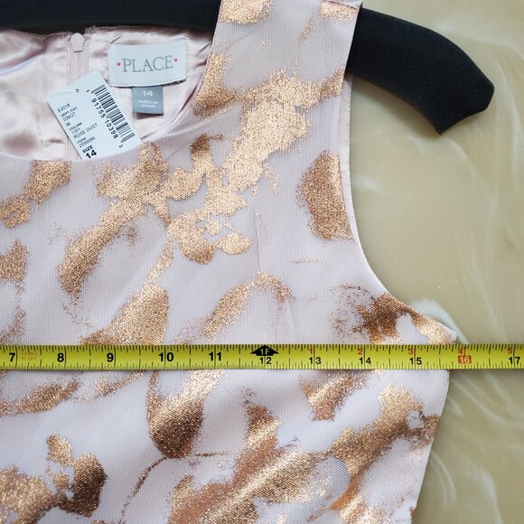 The Children's Place Rose Dust Metallic Blush Pink Girl's Belted Dress Size 14 - Picture 6 of 15